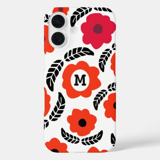 Coques Case-Mate iPhone Monogramme floral orange et rouge moderne (Verso)