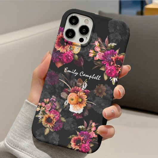 Coques Case-Mate iPhone Monogramme floral orange fuchsia élégant