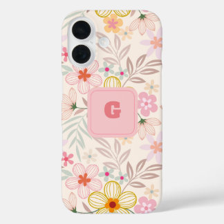 Coques iPhone 16 monogramme floral pastel élégant