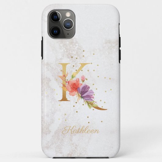 Coques Case-Mate iPhone Monogramme floral personnalisé avec initiale K (Dos)
