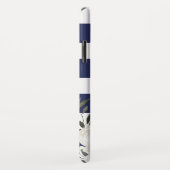 Coques Case-Mate iPhone Monogramme floral rayé bleu marine avec roses blan (Dos/Droite)