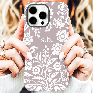 Coques iPhone 16 Pro Max Monogramme Floral Rétro Fleur Sauvage Violet Pouss