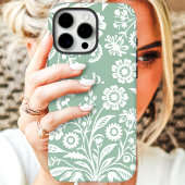 Coques Case-Mate iPhone Monogramme floral rétro sauvage vert menthe