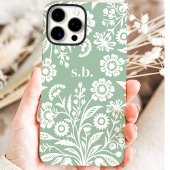 Coques Case-Mate iPhone Monogramme floral rétro sauvage vert menthe