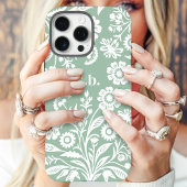 Coques Case-Mate iPhone Monogramme floral rétro sauvage vert menthe