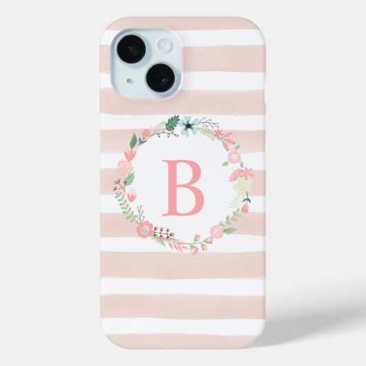 Coques Case-Mate iPhone Monogramme floral rose (Verso)