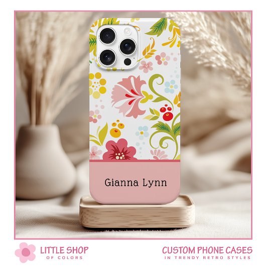 Coques Case-Mate iPhone Monogramme floral rose de style rétro