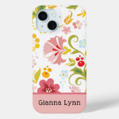 Coques Case-Mate iPhone Monogramme floral rose de style rétro (Verso)