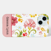Coques Case-Mate iPhone Monogramme floral rose de style rétro (Verso (horizontal))
