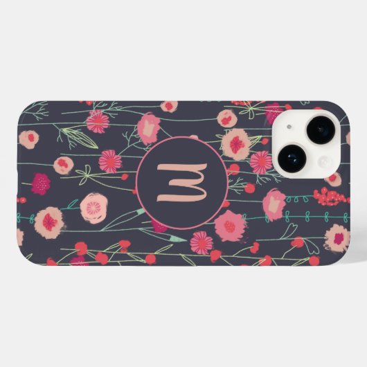 Coques Case-Mate iPhone Monogramme Floral rose noire (Verso (horizontal))