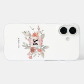 Coques Case-Mate iPhone Monogramme floral rose pâle élégant (Verso (horizontal))