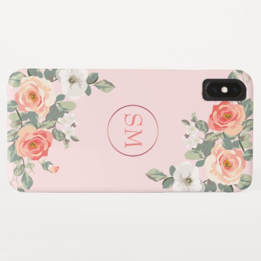 Coques Case-Mate iPhone Monogramme floral rose pâle rose Rose (Dos (Horizontal))