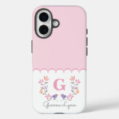 Coques Case-Mate iPhone Monogramme floral rose personnalisé (Verso)