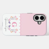 Coques Case-Mate iPhone Monogramme floral rose personnalisé (Verso (horizontal))