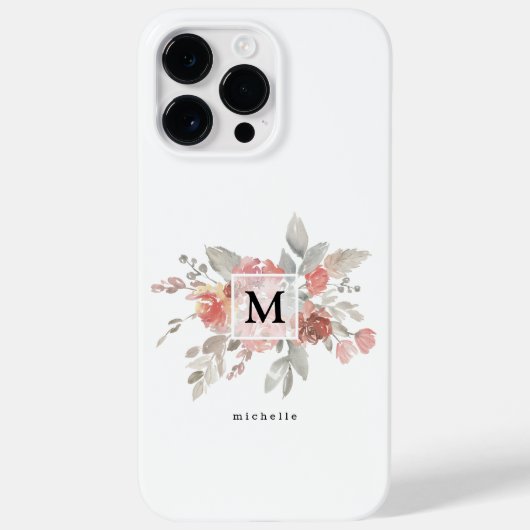 Coques Case-Mate iPhone Monogramme floral rose poudré élégant (Verso)