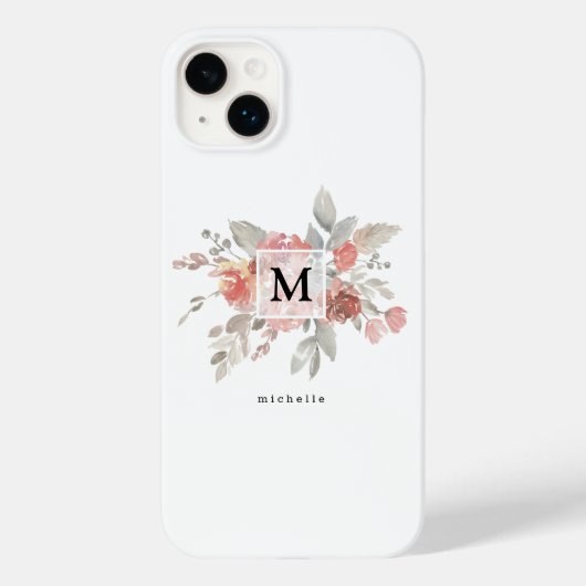 Coques Case-Mate iPhone Monogramme floral rose poudré élégant (Verso)