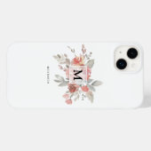 Coques Case-Mate iPhone Monogramme floral rose poudré élégant (Verso (horizontal))