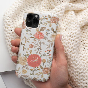 Coques iPhone 16 Monogramme floral rose poudrée aquarelle