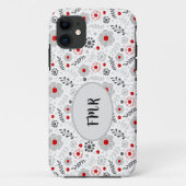 Coques Case-Mate iPhone Monogramme floral rouge gris moderne (Dos)