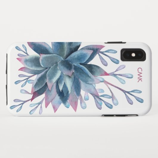 Coques Case-Mate iPhone Monogramme, Floral Succulent, Bleu, (Dos (Horizontal))
