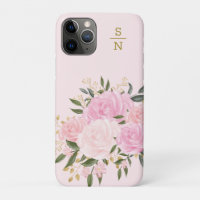 Monogramme floral végétal de l'or rose rouge fémin