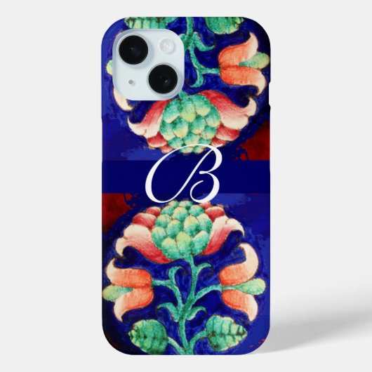 COQUES Case-Mate iPhone MONOGRAMME FLORAL VERT ROSE BLEU (Verso)
