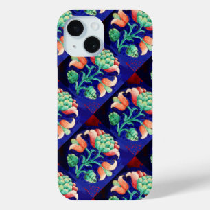 COQUE POUR iPhone 15 MONOGRAMME FLORAL VERT ROSE BLEU