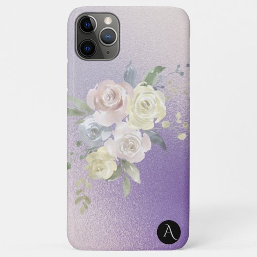 Coques Case-Mate iPhone *~* Monogramme Flore du pastel Iridescente Lavende (Dos)