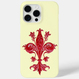 COQUE iPhone 15 PRO MAX MONOGRAMME FLORENTINE ROUGE LILY FLEUR DE LIS
