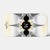 Coques Case-Mate iPhone Monogramme fractal argent abstrait élégant moderne (Verso (horizontal))