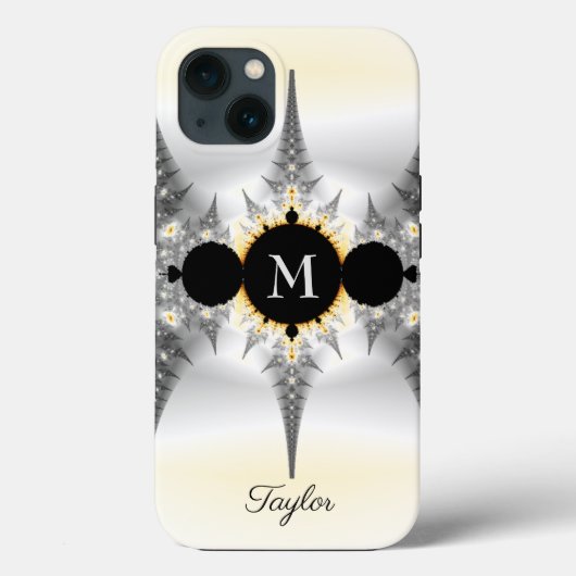 Coques Case-Mate iPhone Monogramme fractal argent abstrait élégant moderne (Verso)