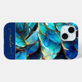 Coques Case-Mate iPhone Monogramme Fractal en Verre à Gradient Bleu Abstra (Verso (horizontal))