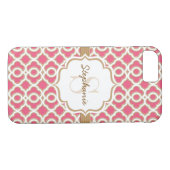 Coques Case-Mate iPhone Monogramme Fuchsia et Gold Quatrefol (Dos (Horizontal))