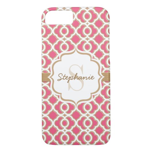 Coques Case-Mate iPhone Monogramme Fuchsia et Gold Quatrefol (Dos)