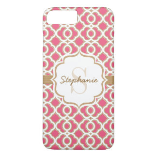 Coque iPhone 7 Plus Monogramme Fuchsia et Gold Quatrefol