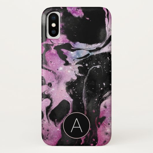 Coques Case-Mate iPhone Monogramme Galaxie en marbre rose et noir (Dos)