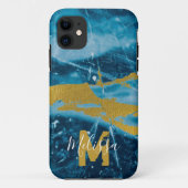 Coques Case-Mate iPhone Monogramme Géode Agate Gemstone Bleu et or (Dos)
