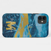 Coques Case-Mate iPhone Monogramme Géode Agate Gemstone Bleu et or (Dos (Horizontal))