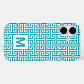 Coques Case-Mate iPhone Monogramme géométrique bleu et blanc (Verso (horizontal))