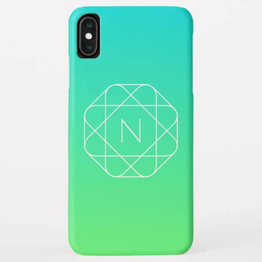 Coques Case-Mate iPhone Monogramme géométrique cool | Dégradé bleu et vert (Dos)