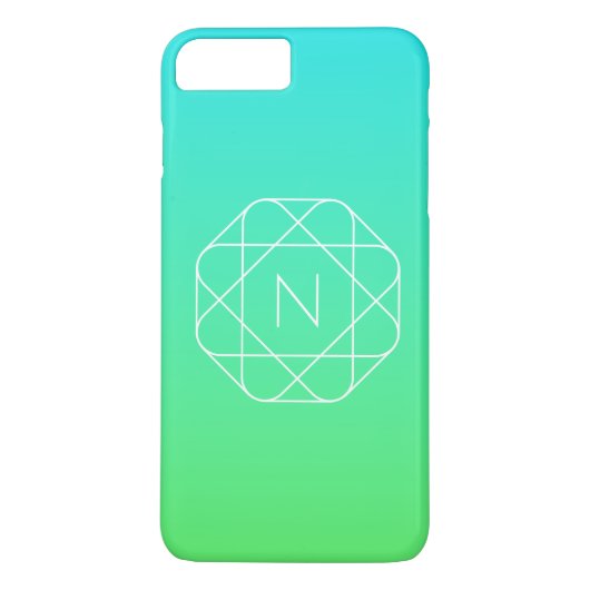Coques Case-Mate iPhone Monogramme géométrique cool | Dégradé bleu et vert (Dos)