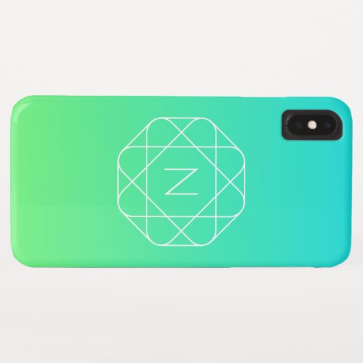 Coques Case-Mate iPhone Monogramme géométrique cool | Ombre Vert bleu et c (Dos (Horizontal))