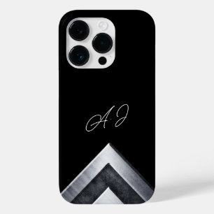 Coque Pour iPhone 14 Pro Monogrammé Géométrique Métal Noir