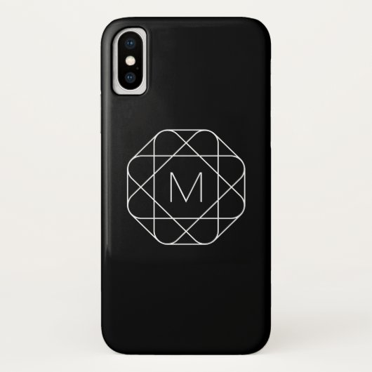 Coques Case-Mate iPhone Monogramme géométrique noir et blanc (Dos)
