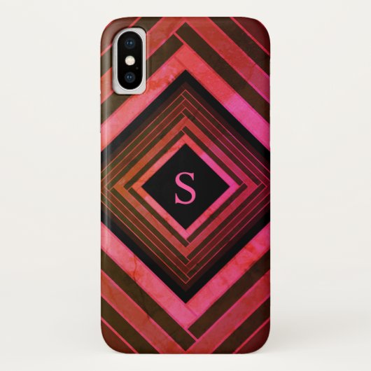 Coques Case-Mate iPhone Monogramme géométrique rose rustique moderne (Dos)