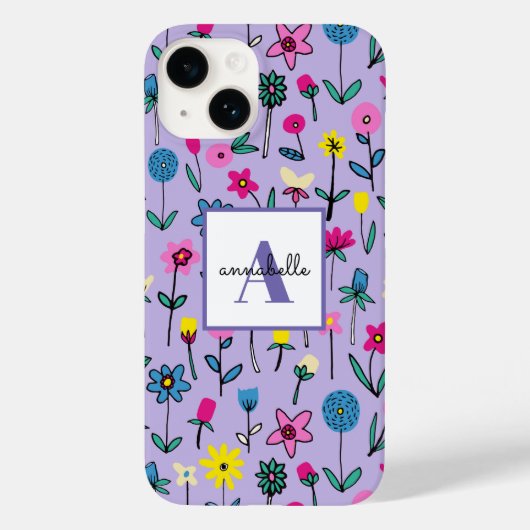 Coques Case-Mate iPhone Monogramme Girly Whimsical Lilac motif floral (Verso)