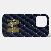 Coques Case-Mate iPhone Monogramme glamour Motif matelassé Marine (Verso (horizontal))
