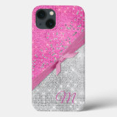 Coques Case-Mate iPhone Monogramme glamour rose et argent (Verso)