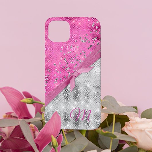 Coques Case-Mate iPhone Monogramme glamour rose et argent