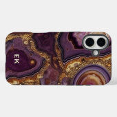 Coques Case-Mate iPhone Monogramme Gold Purple Géode Agate (Verso (horizontal))